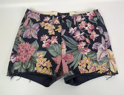 Pantalones Cortos Hawaianos Abercrombie & Fitch Elastizados Azul Marino Floral Dobladillo Crudo 4' Para Hombre 30 Foto 1 de 4