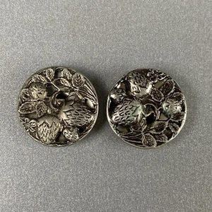 2 Vintage Embossed Strawberry Picture Buttons 7/8" - Picture 1 of 7
