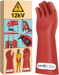 Rubber Electrical Insulated Gloves, Resistant 12kV High Voltage Electrical - Picture 1 of 6