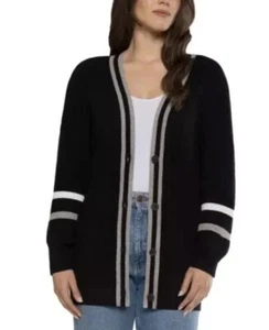 Matty M Womens Lg Varsity Cardigan Ribbed Knit Long Sleeve Button-up Contrasting - Picture 1 of 5