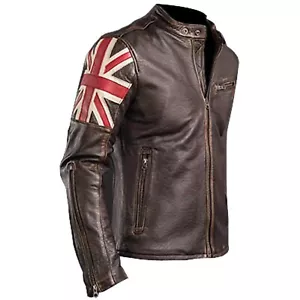 UK Flagge Totenkopf Bomber braun Motorrad Biker Cafe Vintage Geniune Lederjacke - Bild 1 von 4