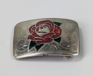 Vintage Johnson & Held silberfarbene Rosen-Inlay handgefertigt in Denver Gürtelschnalle - Bild 1 von 7
