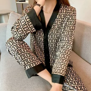 Set pigiama donna seta raso maniche lunghe pigiami stampa bottoni tuta salotto - Foto 1 di 58