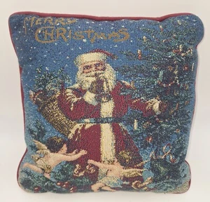 Merry Christmas Olde World Santa Needlepoint Cross Stitch Throw Pillow, 12 X 12  - Picture 1 of 2