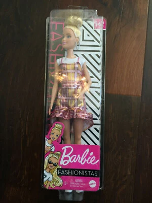 Mattel Barbie Fashionistas Doll #142 - Pink & Golden Plaid Dress - Image 1 of 2