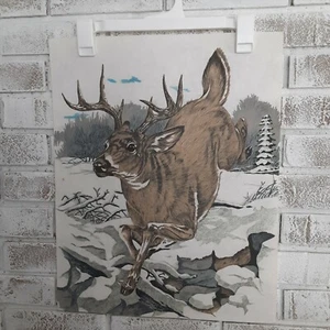 ¿Arte antiguo muy antiguo sobre fieltro? Nota de granja, caza, albergue de ciervos saltadores - Imagen 1 de 8