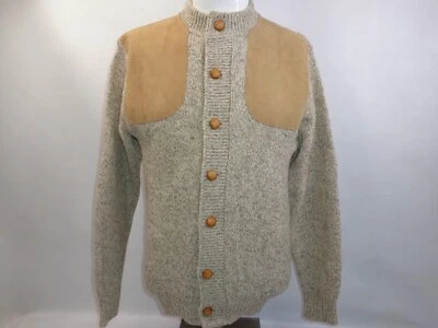 DE COLECCIÓN NOS CABEZA'S LANA PUNTO SUÉTER GAMUZA RIBETE PARCHES BEIGE MEDIANO HECHO EN EE. UU. Foto 1 de 4