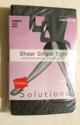 Meia-calça listrada transparente Hanes, tamanho grande, cor preta, nova com etiquetas, ligeiramente imperfeita - Imagem 1 de 4