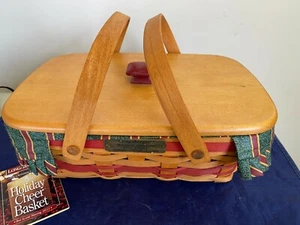 Longaberger Christmas Collection 1996 Holiday Cheer Basket Combo w/ Lid Red Trim - Picture 1 of 8