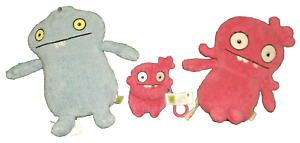 Lot of 3 UglyDolls Plush Figures 8" Moxie & Babo Stuffed Toys + 5" Clip On