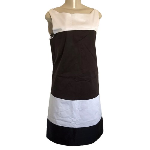 Abito Kate Spade Tg 10 M Espresso Marrone Nero Colorblock Senza Maniche Cotone Cambio