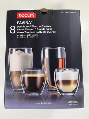 Bodum PAVINA SET OF 8 Double Wall Thermo-Glasses 4x 450 ml 4x 250ml - Image 1 of 4