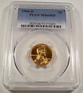 1956-D PCGS MS66RD LINCOLN CENT 1c WHEAT PENNY MS 66 RD RED - Picture 1 of 4