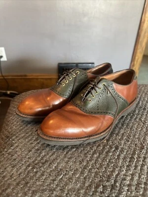 FOOTJOY CLASSICS VINTAGE LEATHER SADDLE SHOES MEN SIZE 8 D GREEN BROWN VIBRAM - Image 1 of 4