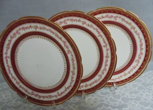 Three GDA Limoges Haviland Dessert Lunch Plates Red Gold Stenciling Roses 8.5" - Picture 1 of 6