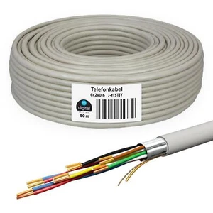 Câble téléphonique 50 m 6 x 2 x 0,6 J-Y (ST)Y câble de pose JYSTY 12 fils ligne téléphonique - Photo 1/8