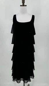 Patra Womens Vintage Black Beaded Tiered Ruffle Sleeveless Cocktail Dress Sz 14 - Picture 1 of 6