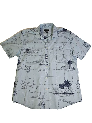 John Bartlett Consensus Men's Button-Down Shirt Size L Hawaiian Palm Trees Blue - Image 1 of 4