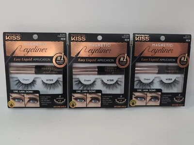 (3) Pack KISS Black Eyelashes, & Magnetic Eyeliner Line Lash Done Long Lasting  - Image 1 of 4