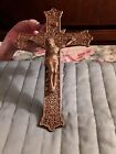 Vintage Crudcifix Cross Gold Rococo Style Filigree Metal  Wall INRI Jesus Christ