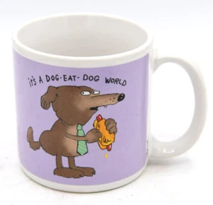 Vintage Message Becher Dog Eat Hot Dog World Tie Business Halsabschneider lila Büro - Bild 1 von 6