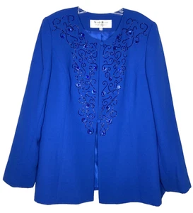Maxie Klein Collection Damen Blazer Jacke Größe 14 Royalblau Perlen Pailletten - Bild 1 von 4