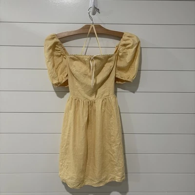 Reformation | Vestido Malvina Mini Lino Manga Corta Abullonada Amarillo Nuevo con Etiquetas - Talla 8 Foto 1 de 4