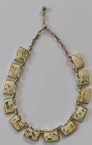 Vintage Halskette 50er Jahre CORO gold/silberfarben weiß mit goldfarbenen Chips - Bild 1 von 6