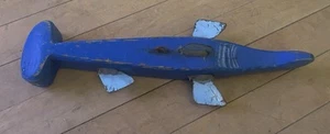 Vintage Handmade Sturgeon Spearing Fishing Decoy Wooden Metal Blue Hammerhead - Picture 1 of 9
