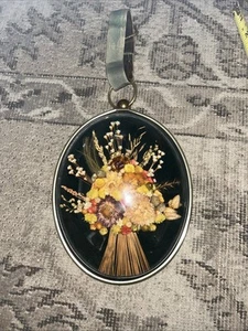 CideArt Convex Domed oval Wall Art Dried Flowers 9” X 7 ”MCM Belgium VTG - Picture 1 of 6