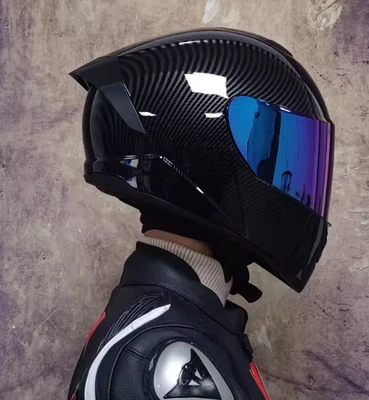 CASCO MOTO UNISEX NERO CARBONIO LUCIDO VISIERA BLU - Immagine 1 di 2