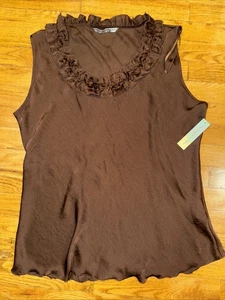 SIGNATURE by LARRY LEVINE (Size XL) CHOCOLATE BROWN RUFFLED SLEEVELESS TOP - Picture 1 of 6
