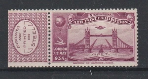 GB 1934 APEX International Air Post Exhibition, London With "STEEL" Label (rare) - Bild 1 von 1