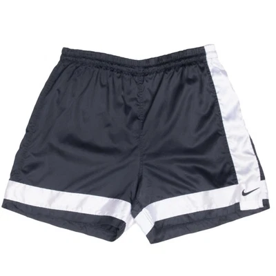 VINTAGE NIKE BLACK WHITE CLASSIC SWOOSH BASKETBALL TRACK SHORTS 1990S XL - Image 1 of 4