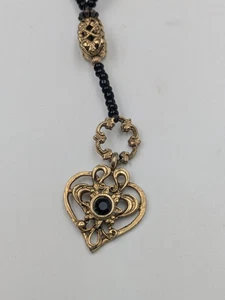 Signed The Limited Victorian Mourning Style Heart Black Rhinestone Necklace 17" - Picture 1 of 8