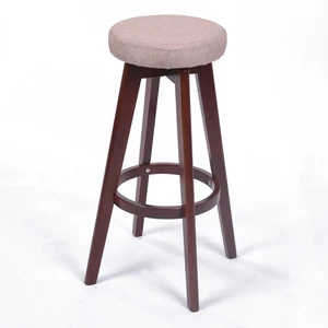 NEW! MODERN BACKLESS WOOD BEIGE LINEN BARSTOOL - 29" CONTEMPORARY BAR STOOL - Picture 1 of 4