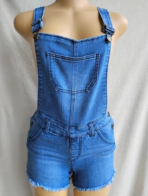 Cherokee women's Size X Large overall denim shorts Mid wash with raw hem - Image 1 of 4