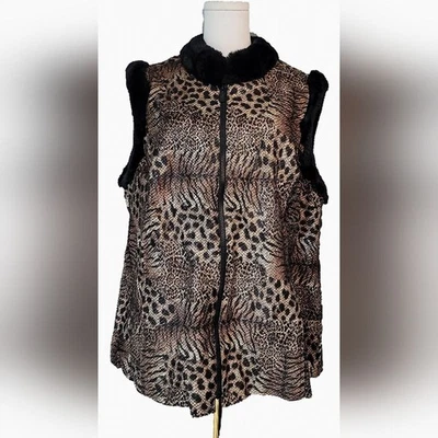 Chaleco Bob Mackie Art Retro de piel sintética negro y marrón Foto 1 de 4