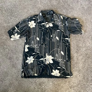 Camisa Brandini Adulto Mediana Negra Beige 100% Seda Abotonada Campamento Bowl - Imagen 1 de 8
