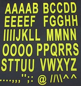 iron on letters LARGE 90mm yellow LETTERS transfer printing sets names slogans - Foto 1 di 1