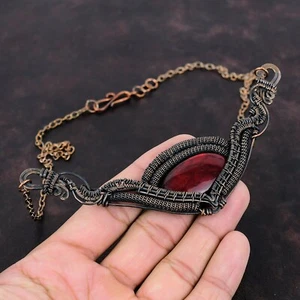 Gift For Her Copper Red Fire Labradorite Wire Wrapped Necklace Adjustable" - Picture 1 of 6