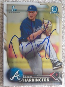 Atlanta Braves Drew Harrington Signed 2016 Bowman Chrome Auto 1st Card