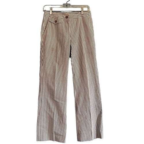 Pantalone Michael Kors grigio e bianco Seersucker tasche cintura passanti chiusura zip taglia 2