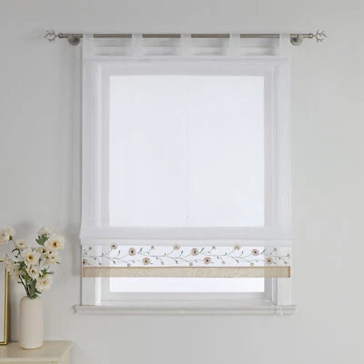 Voile Raffrollo Schlaufen Bestickt Raffgardinen Küche Gardine Transparent Modern - Bild 1 von 4