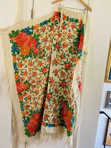 Vintage Fairycore Grannycore 60er Fransen Gypsy Folk Oversized Wolle Boho Schal Tuch - Bild 1 von 10