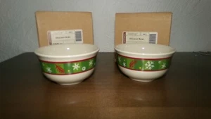 Longaberger Holiday Pottery Bowls Candy Dips Salsa Dish Set of 2 NIB