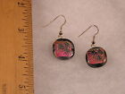 Palm Trees on Pink Encased w Clear Glass Fused Glass Earrings EP16