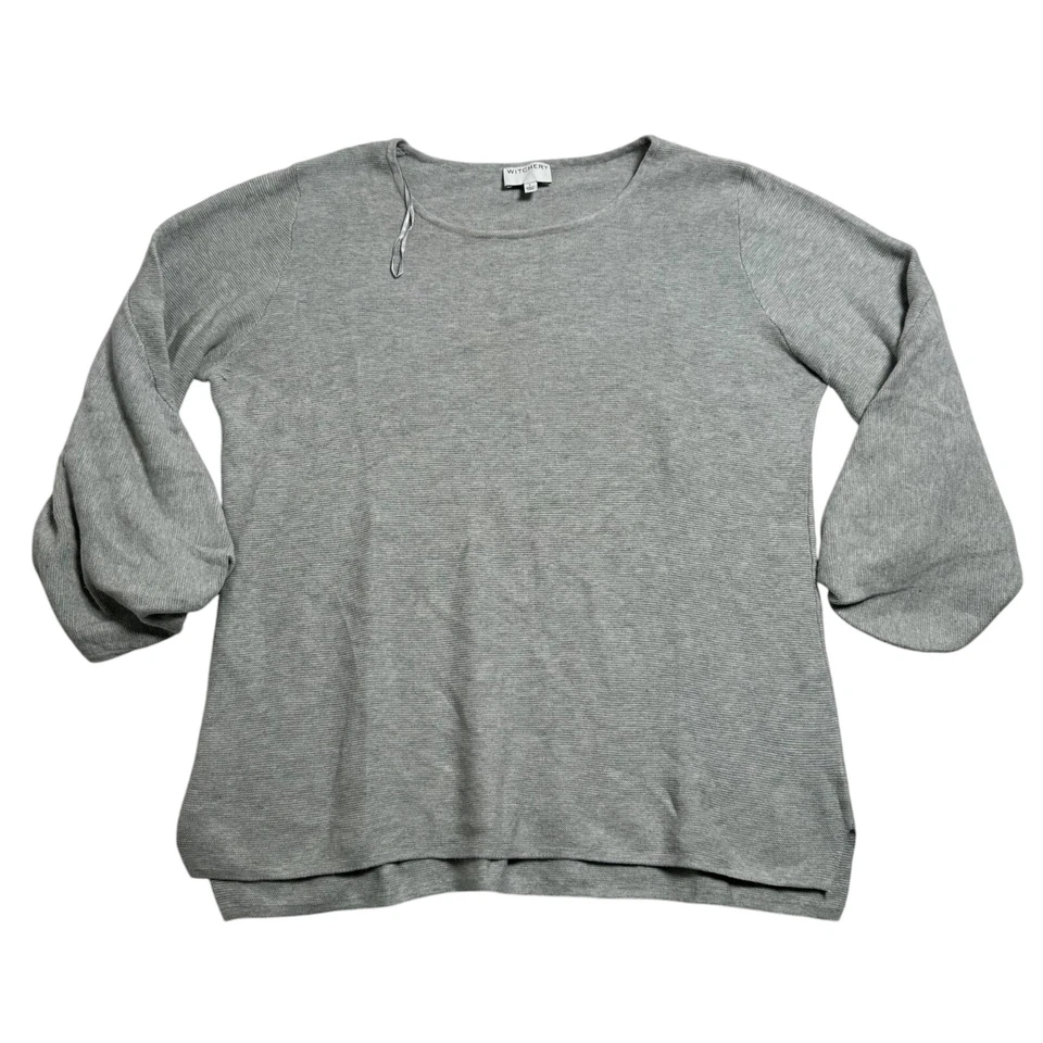 Witchery Shirt Top Womens Large L Grey Balloon Sleeve Round Neck Cashmere Blend - Image 1 of 4