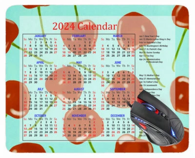 2024 Calendar Mouse Pad with Holidays,Begonia Red Rectangle Gaming Mouse Pads - Image 1 of 4