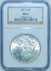 1891 S NGC MS61 Morgan Silver Dollar - Picture 1 of 2